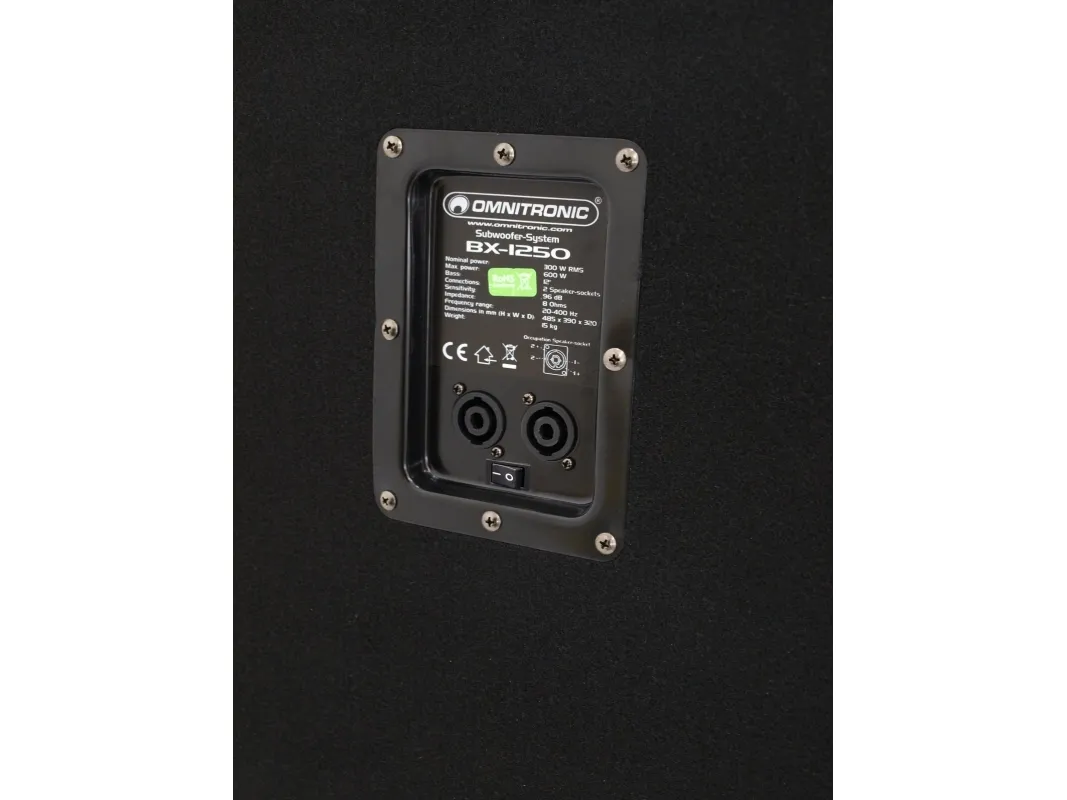 Omnitronic BX-1250, 300 W, Aktiv subwoofer, 20 - 400 Hz, 600 W, 96 dB, 8 ohm (O)