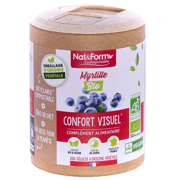Cápsulas de Mirtilo Orgânico Ecológico Nat & Form - 200 unidades