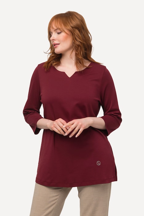 Shirt, Pima Cotton, A-Linie, V-Ausschnitt, 3/4-Arm