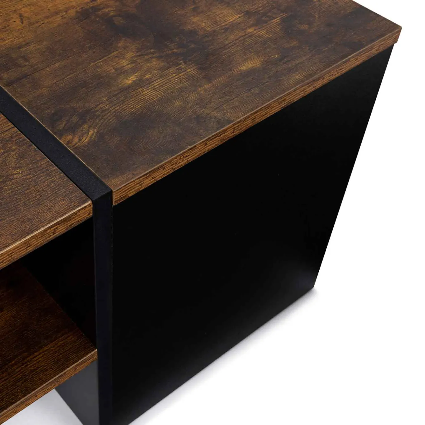 Table basse bar contemporaine rectangulaire IZIA avec coffre bois effet vieilli et noir