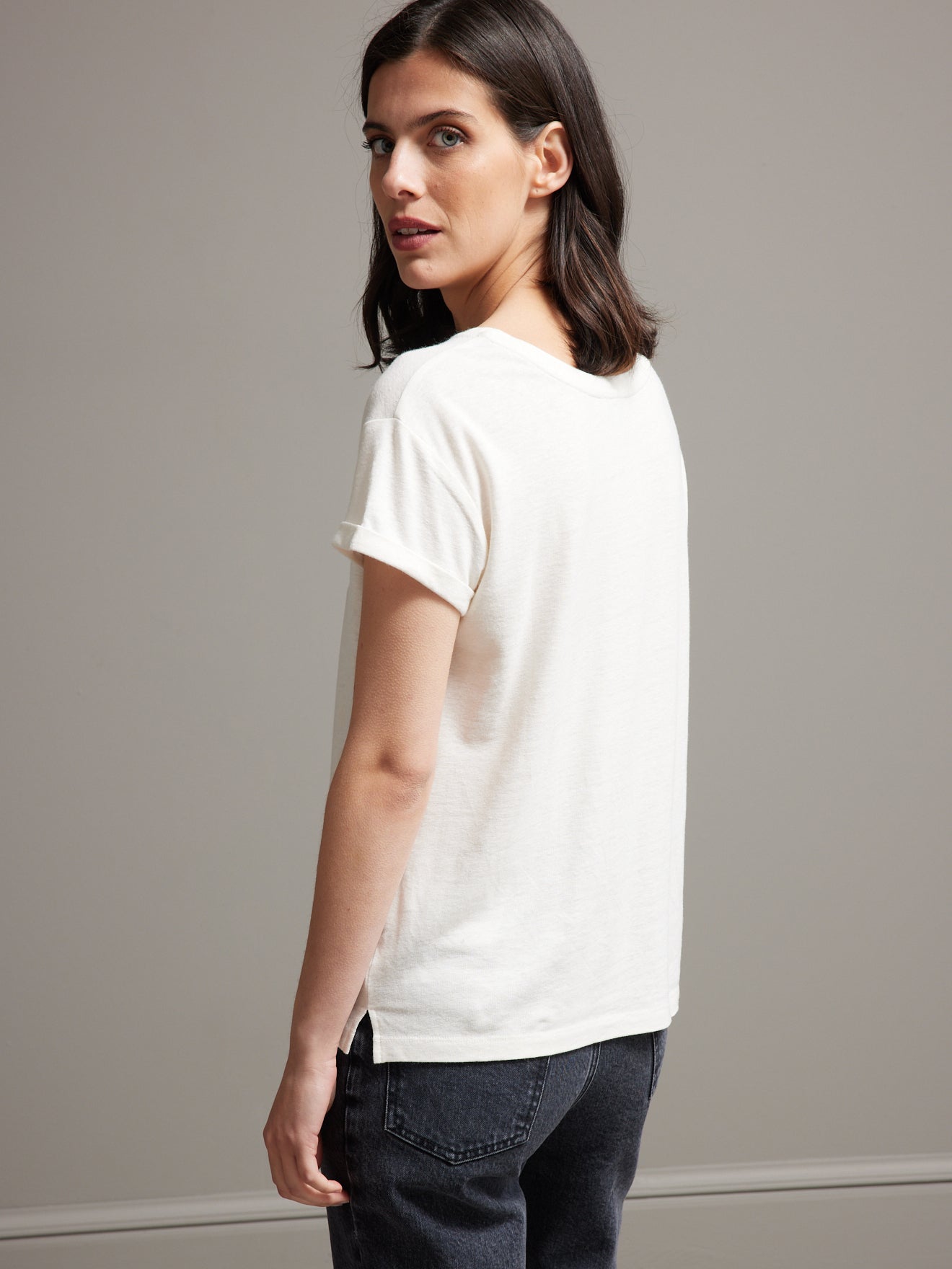 T-shirt col rond femme lin et viscose