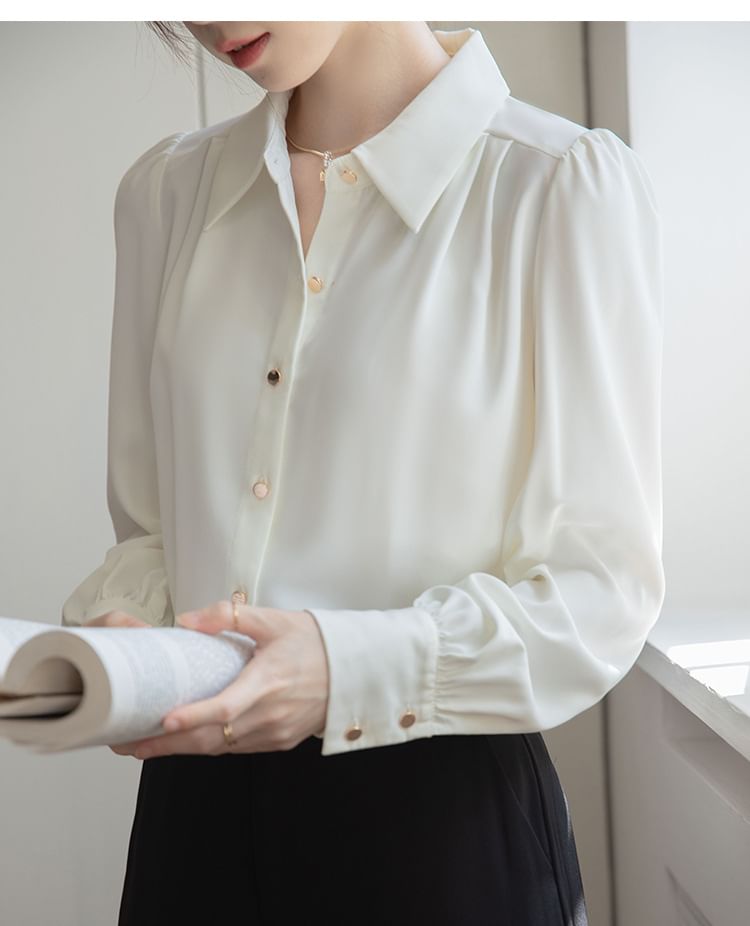 Yohana - Blouse met lange mouwen, kraag en knopen