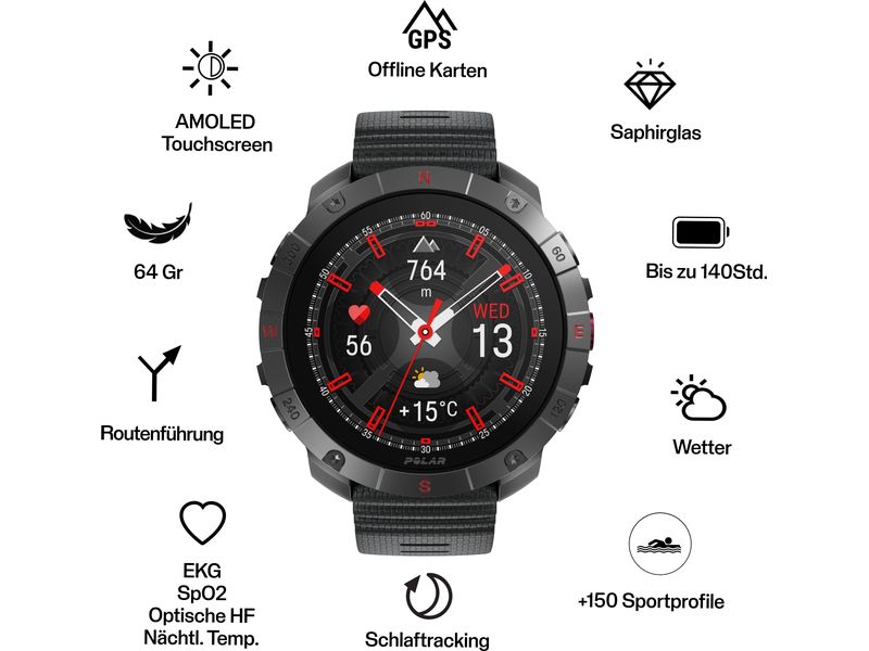 POLAR GPS-Sportuhr Grit X2 PRO Titan Braun Sportuhr mit optischer Pulsmessung und Smartwatch-Navigation