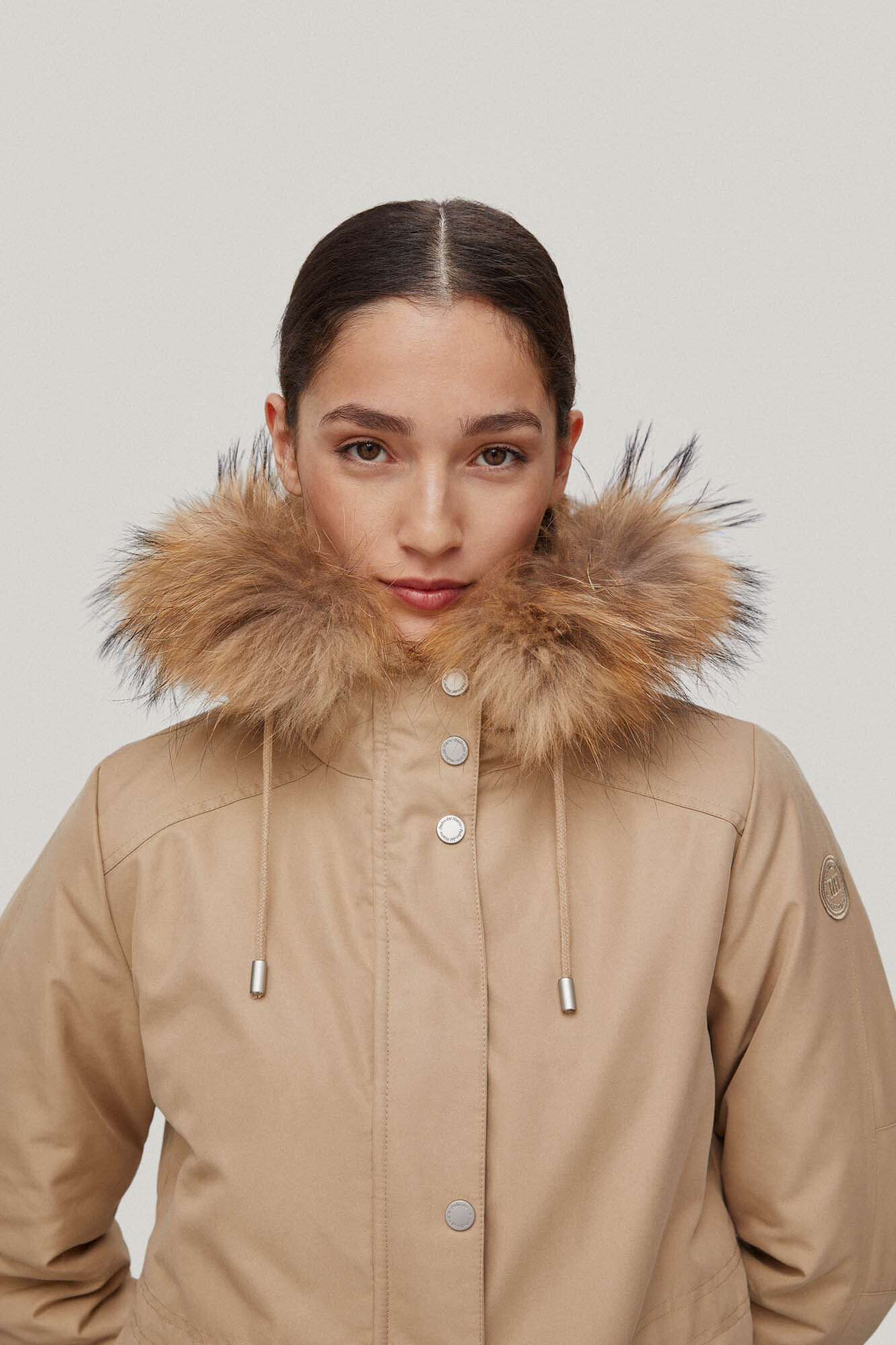 Parka de algodão com capuz - Bege