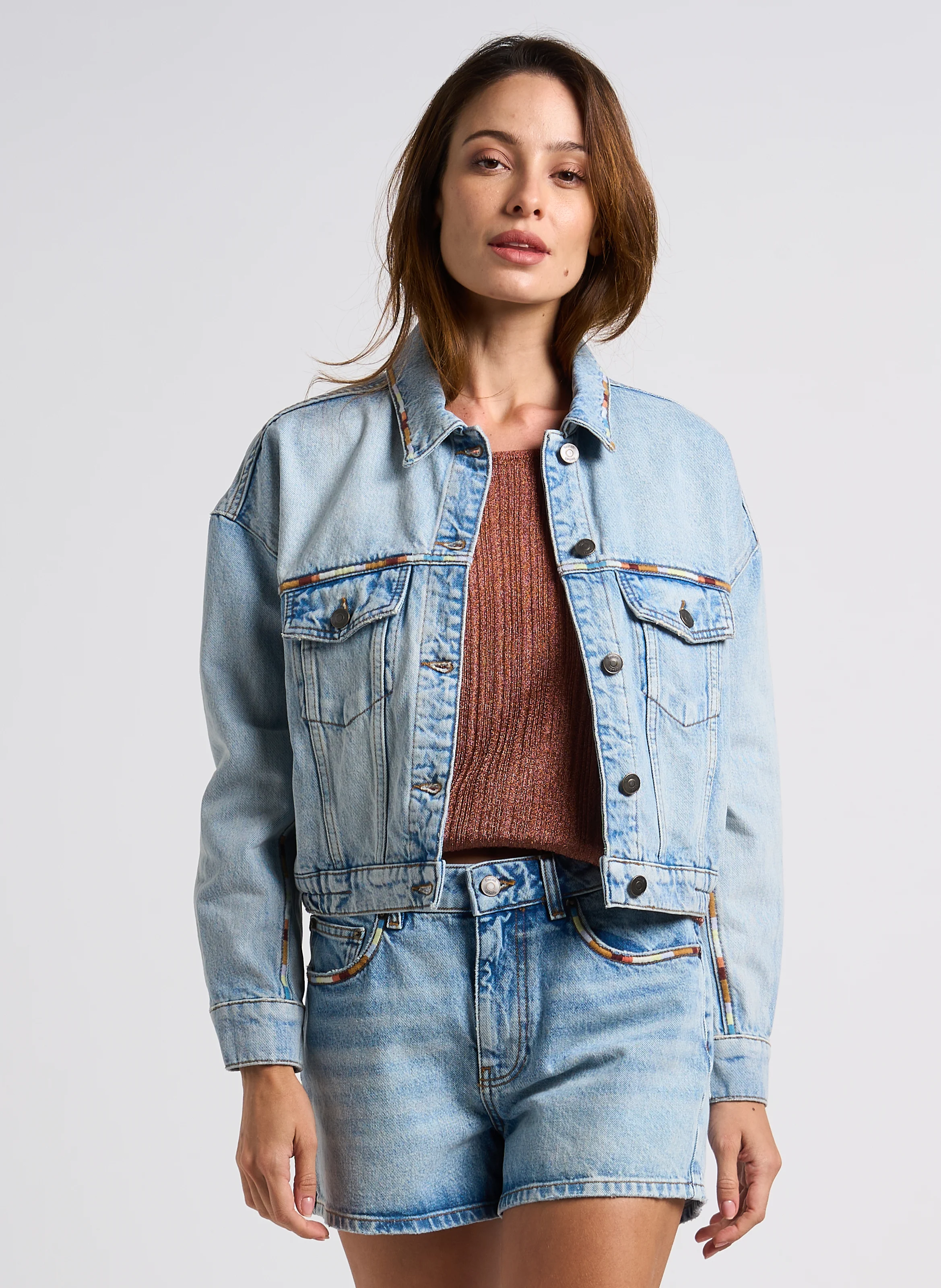 FOX - Veste denim brodée en coton | Bleu