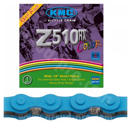 CHAINE VELO KMC BMX Z510HX BLACK NANO BLEU 112M