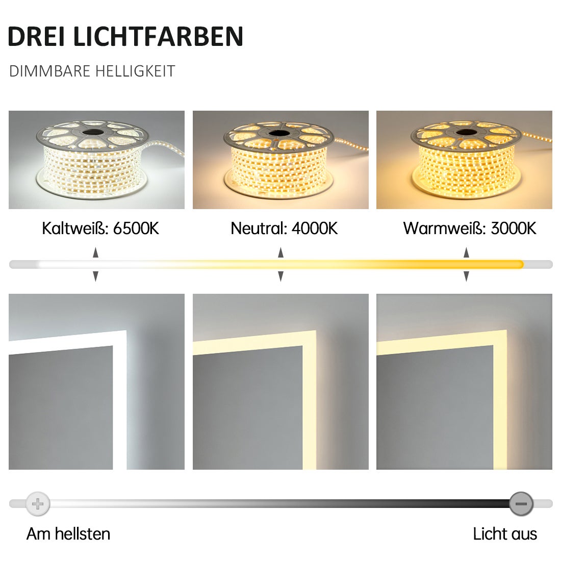 EMKE Badkamerspiegel met verlichting, LED-spiegel met aanraakschakelaar, klok, 3x vergroting, 100 x 60 cm, koud wit/warm wit/neutraal wit