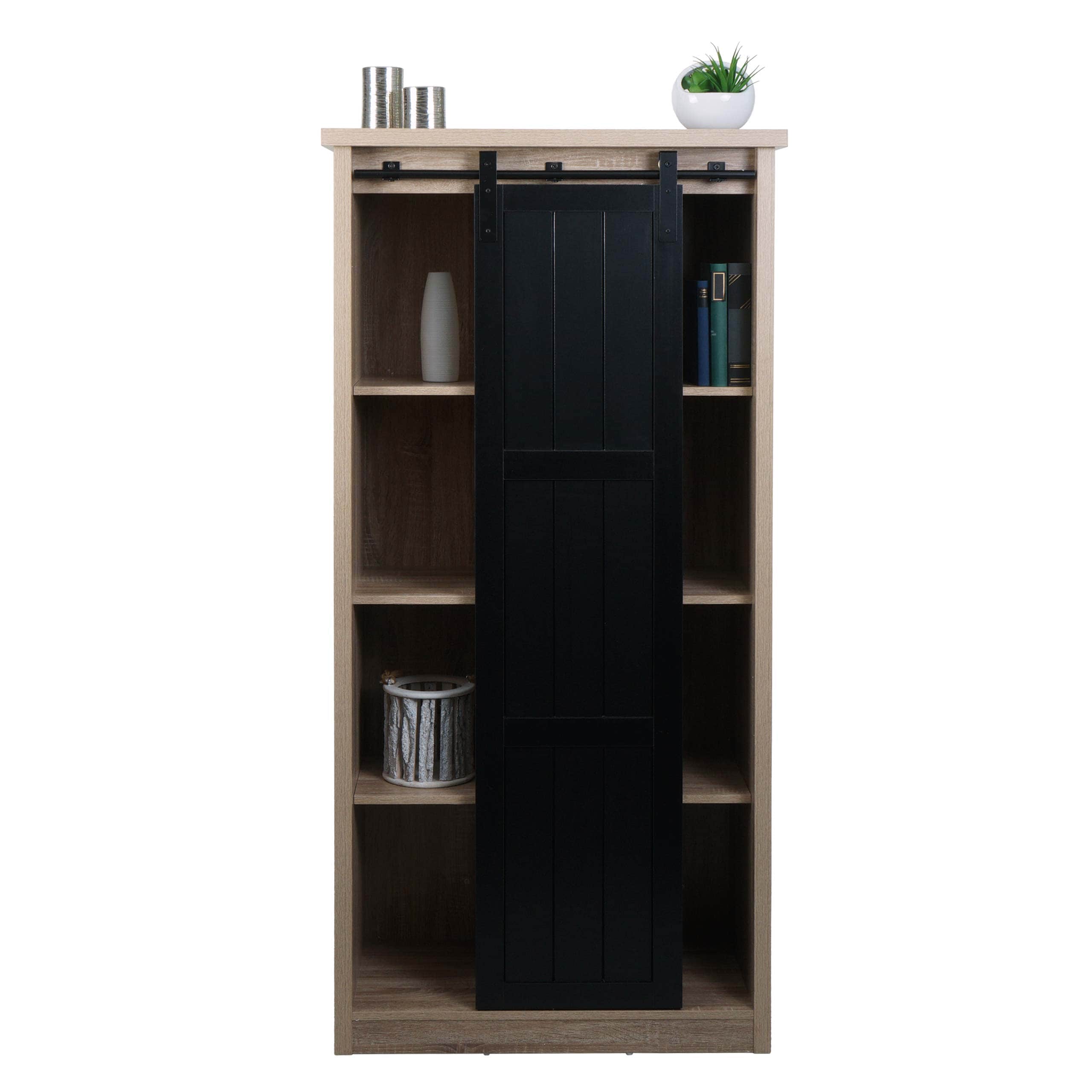 Schrank MCW-K75, Kommode Highboard, Schiebetüre 8 Staufächer, Holz-Optik Industrial Metall 163x76x38cm ~ naturfarben