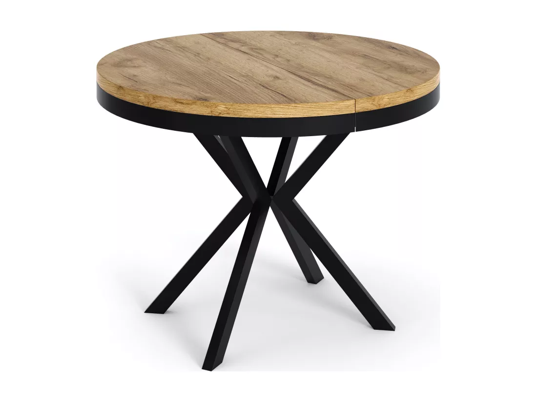 Table à Manger Extensible Ronde - Table Style Loft Avec Pieds En Métal - 100 à 180 Cm - Table Ronde Style Industriel Pour Le Salon - Compacte - Chêne Craft/noir - 1
