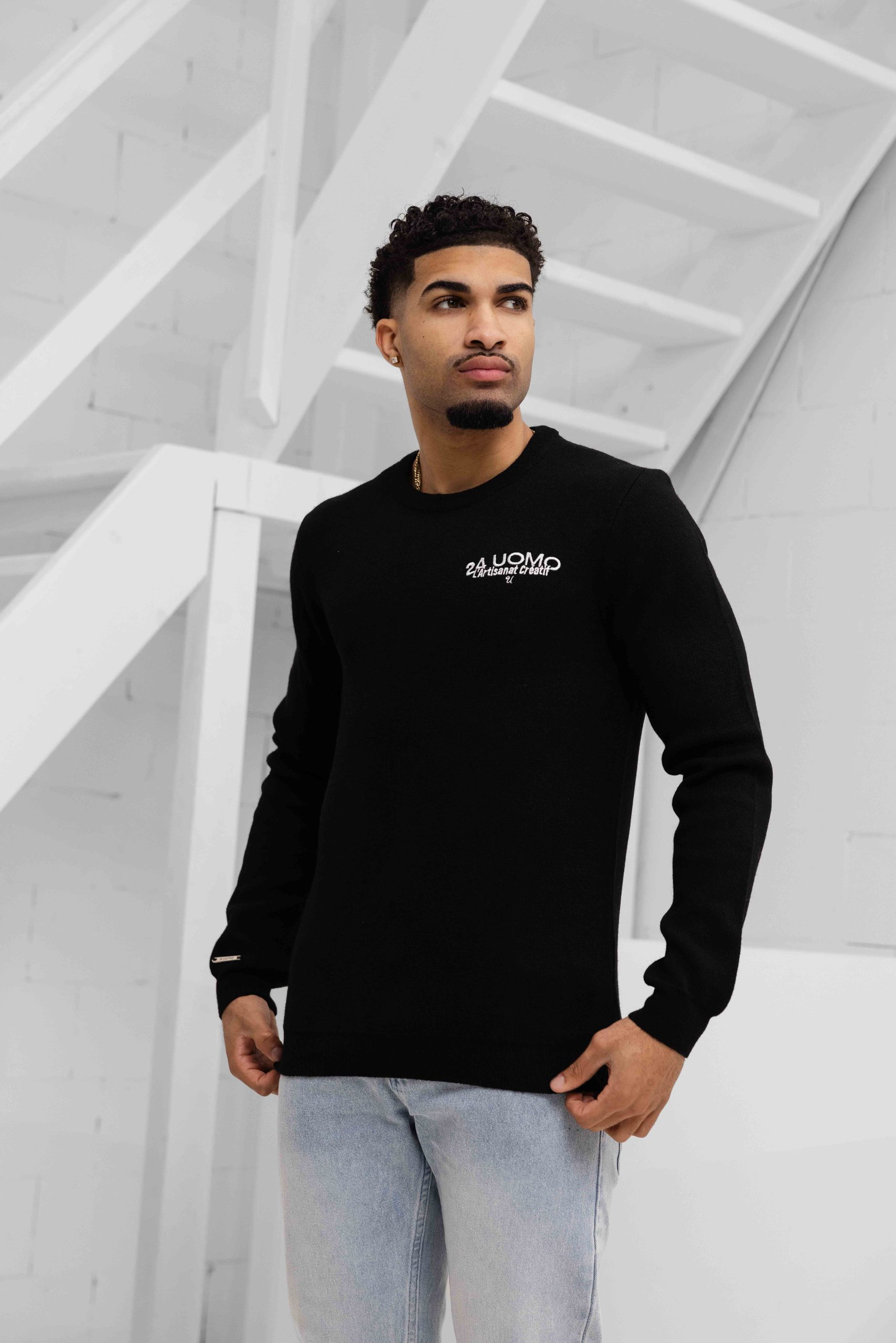 24 Uomo Knitted Sweater Heren Zwart