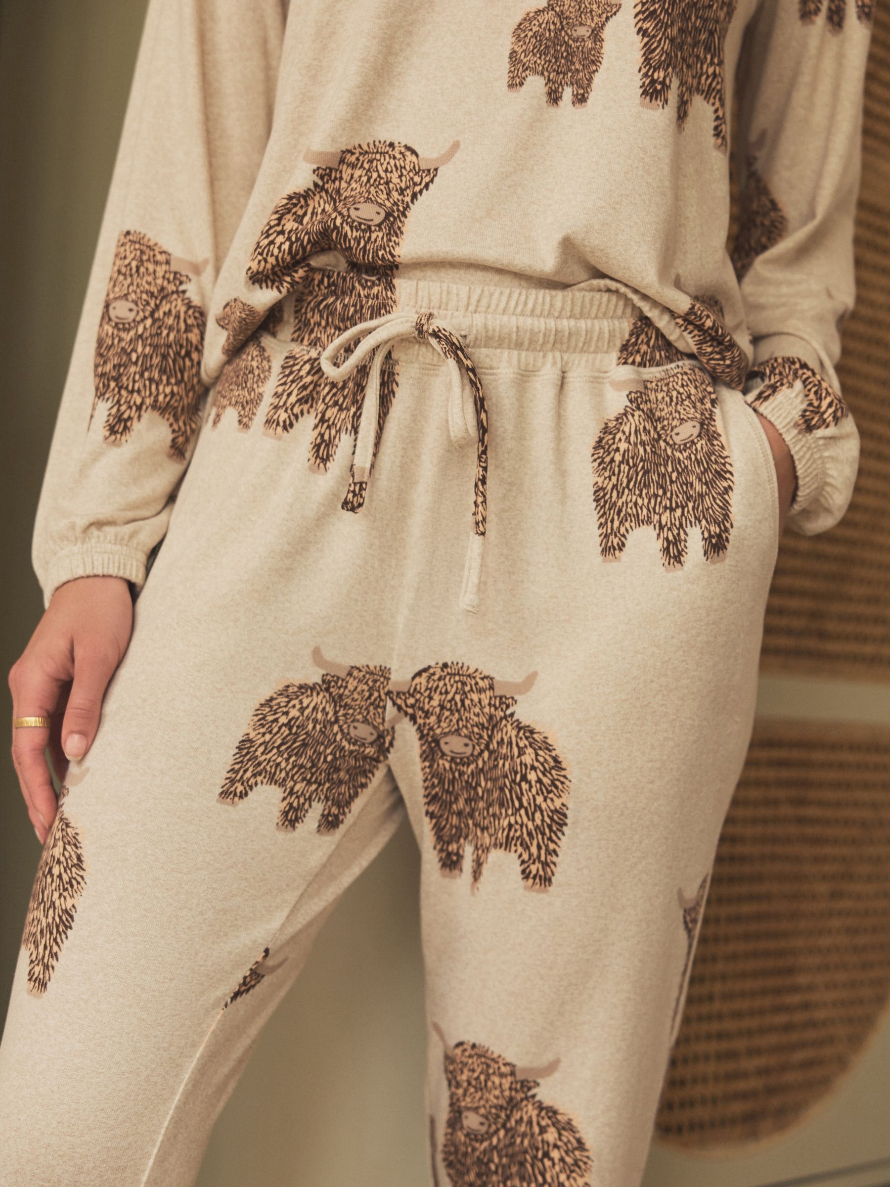 Ecru - Hamish The Highland Cow Behaaglijke Pyjama's met Lange mouwen