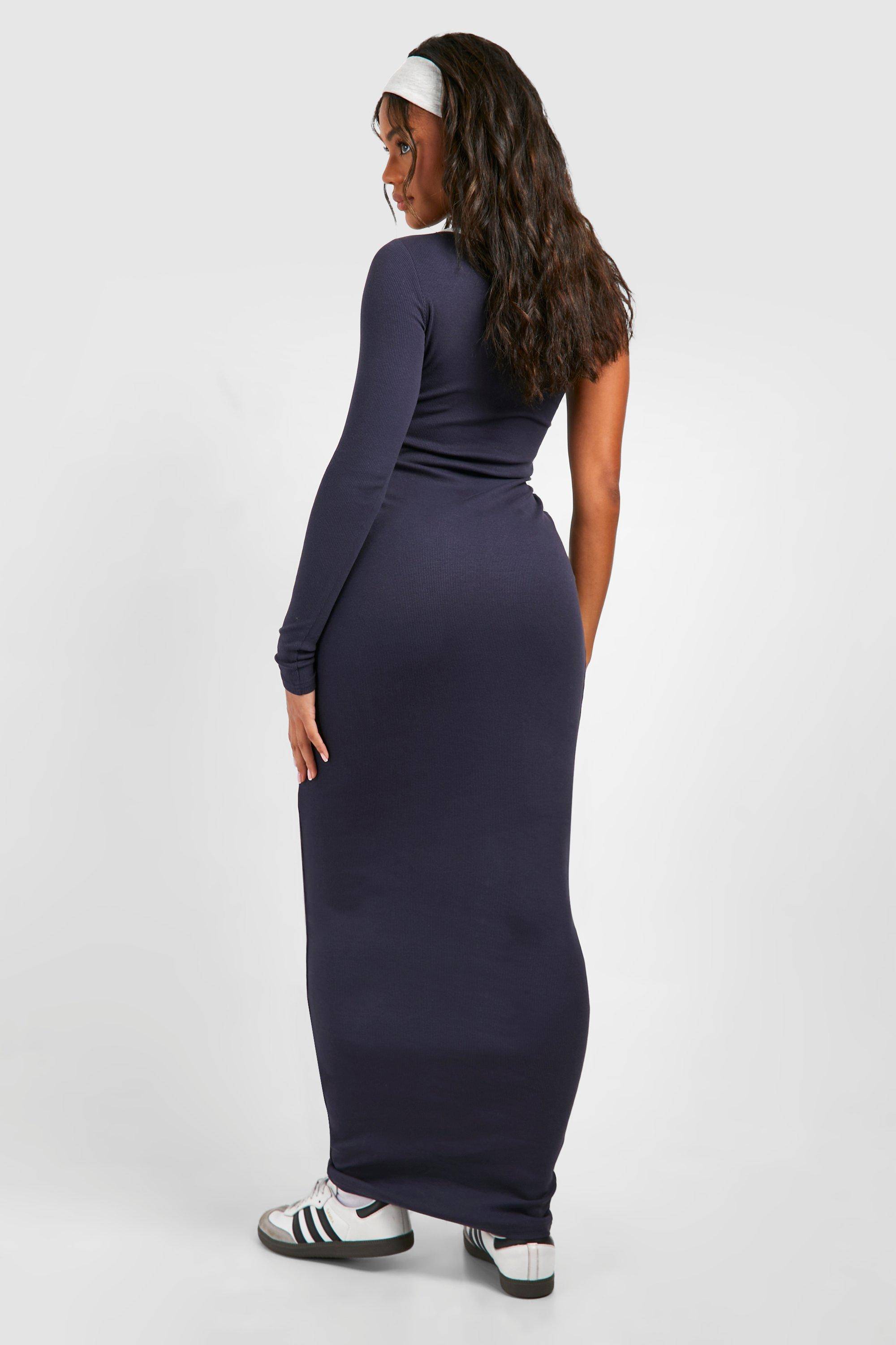 boohoo Premium Contrast Rib One Shoulder Maxi Dress