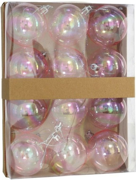 Kerstballen - Transparant Parelmoer - Set van 18 - Kunststof