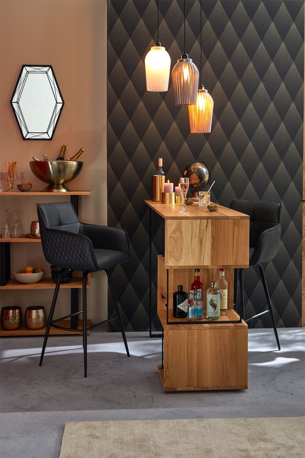 Barhocker WILSON Stoffbezug/Rückseite Lederlook dunkelgrau