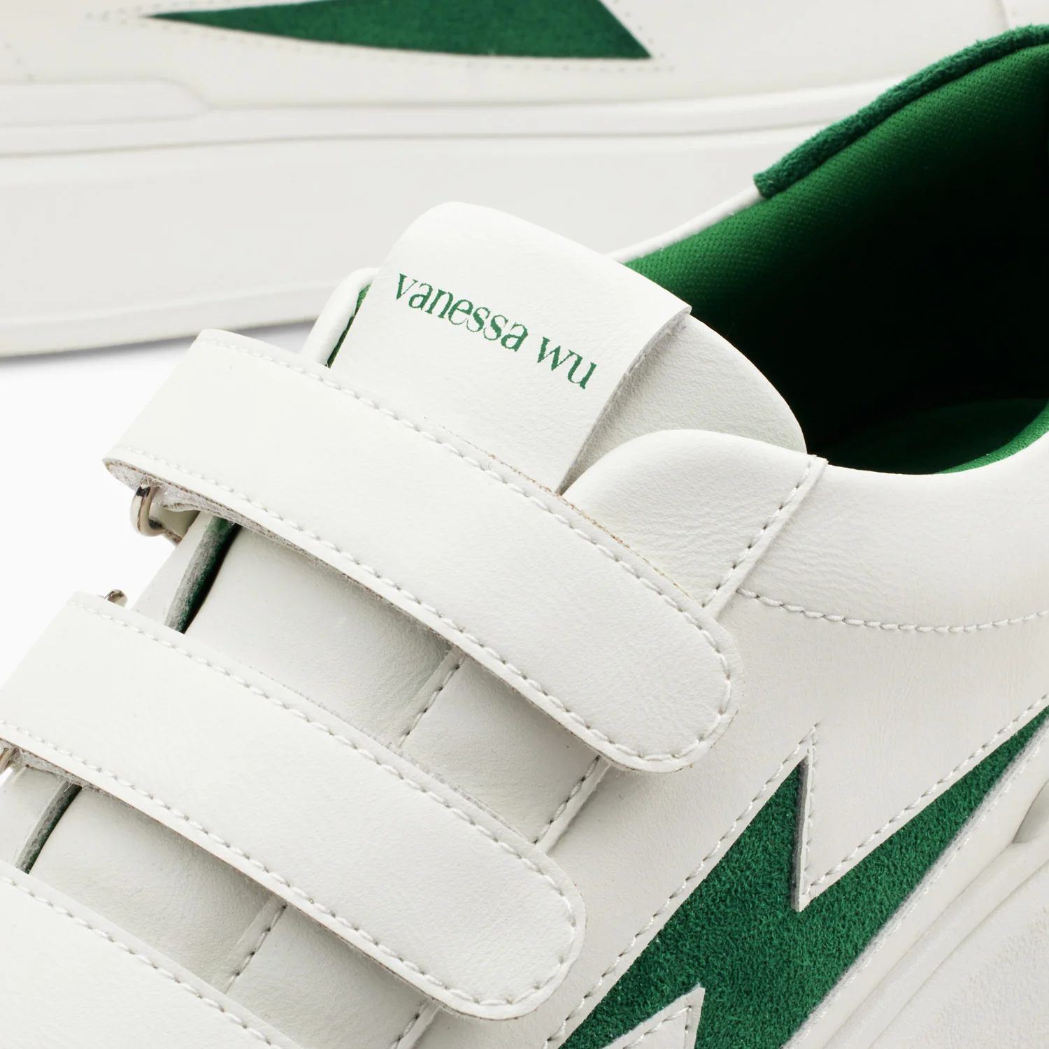 Sneakers-Baskets éclair Fanny blanc et vert à scratchs