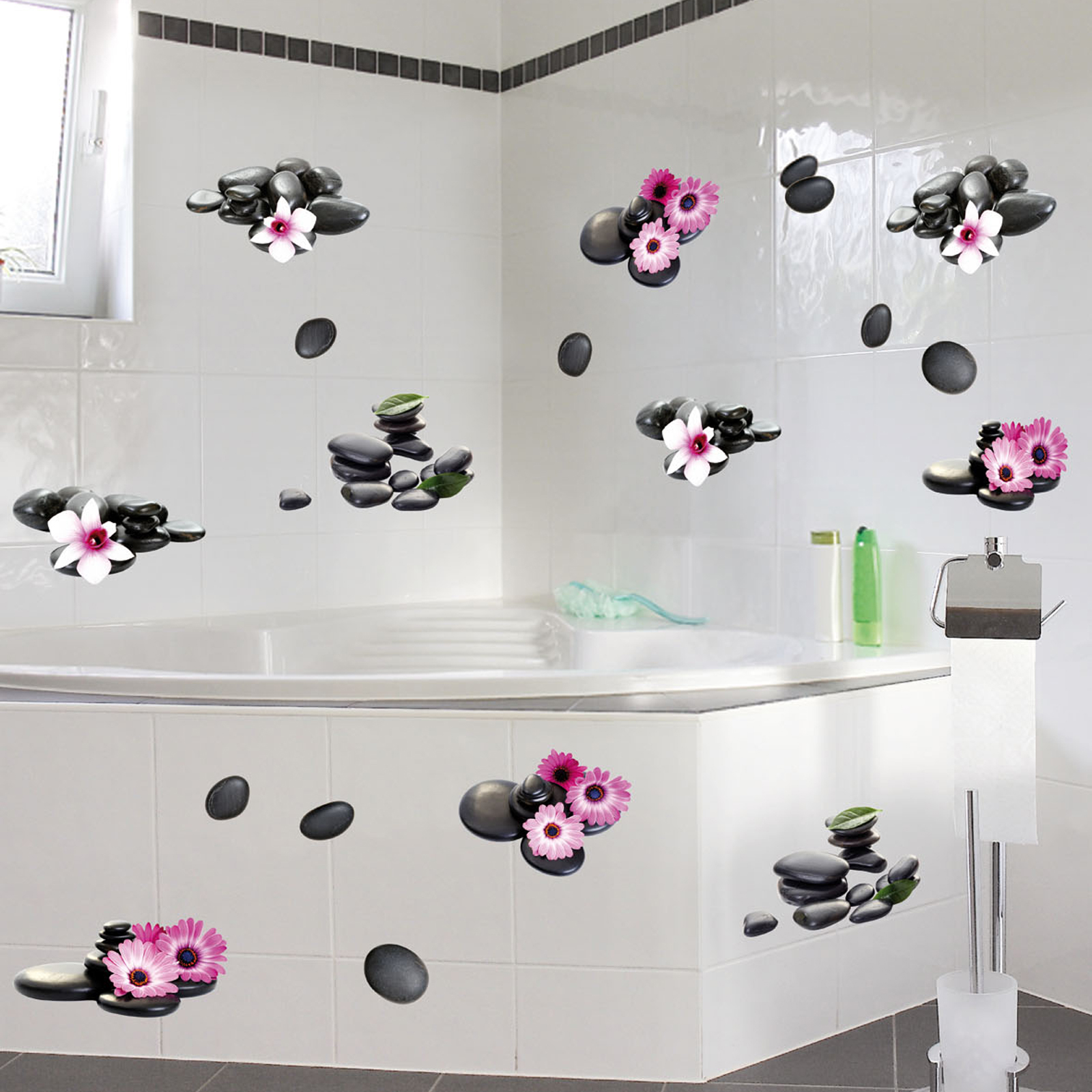 Wandtattoo - Steine - rosa-grau - selbstklebend