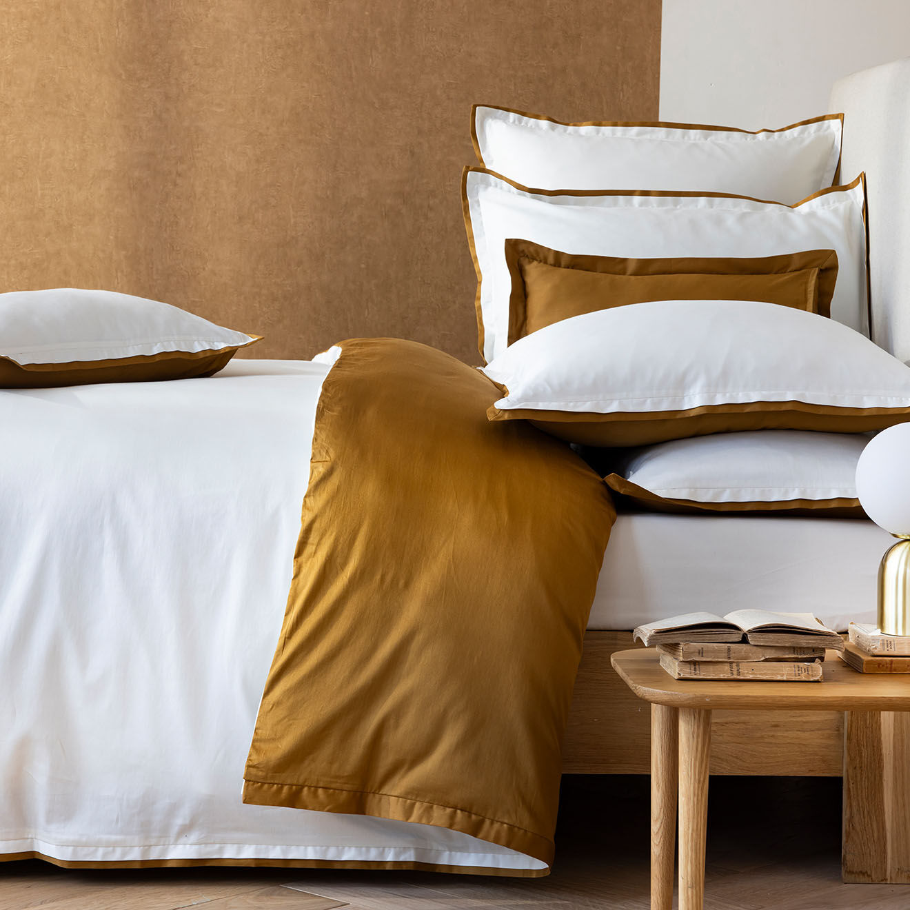 Perle de Coton Parure housse de couette en Satin de Coton Bryant ivoire/bronze