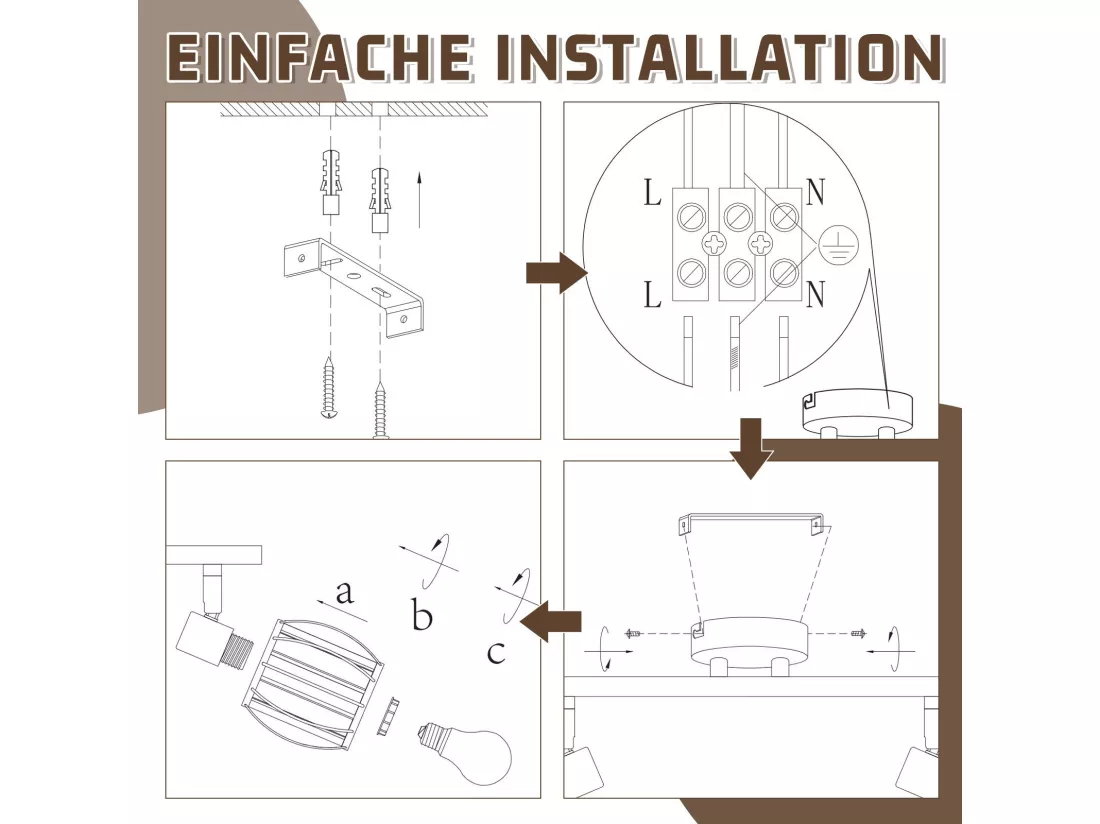 Spot De Plafond 6er En Cristal Noir Vintage E14 Pour Couloir Industriel Pivotant à 350°