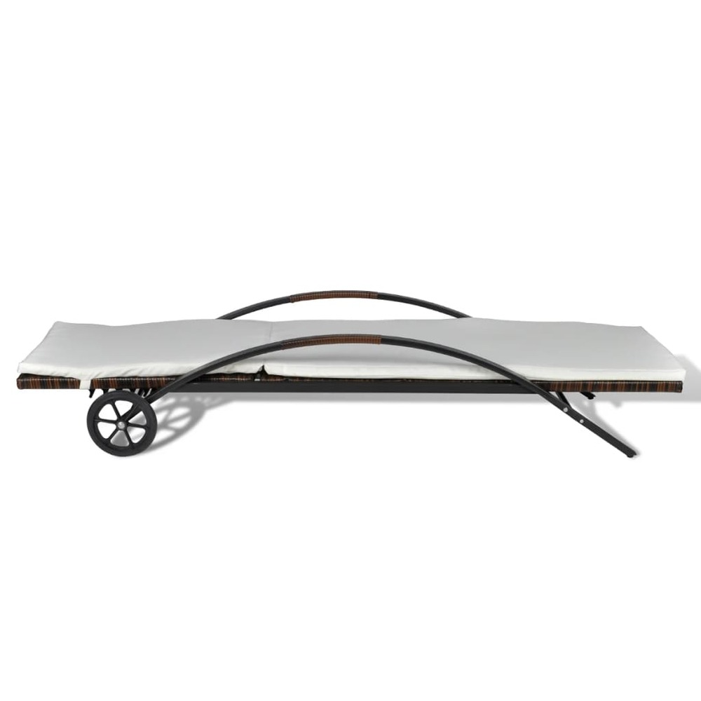 Transat chaise longue bain de soleil lit de jardin terrasse meuble d'extérieur avec coussin et roues résine tressée marron 02