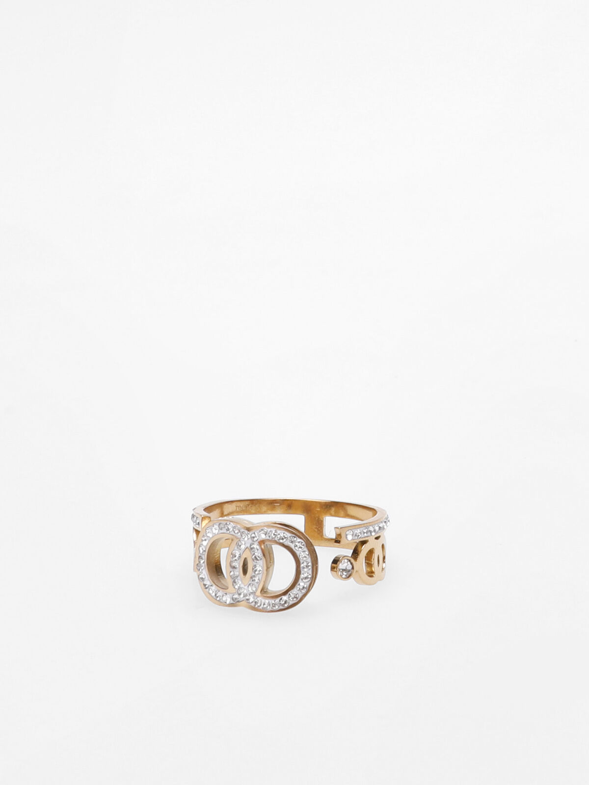 Bague ouverte avec cercles en strass- Doré