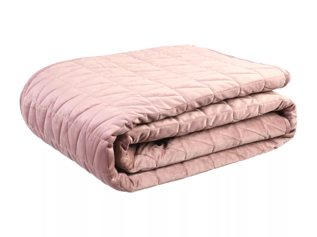 Couvre lit en velours matelassé - 225 x 220 cm - Rose poudré - IDELLA