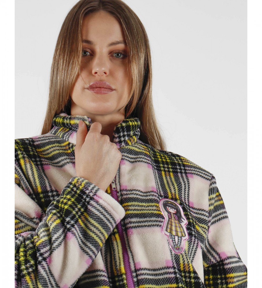 Vestido de manga comprida Santoro Amor à Primeira Vista xadrez multicolorido