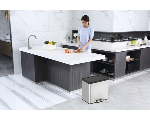 EKO EcoCasa III pedaalemmer, 2 compartimenten, 20 liter, 9 liter, zilver