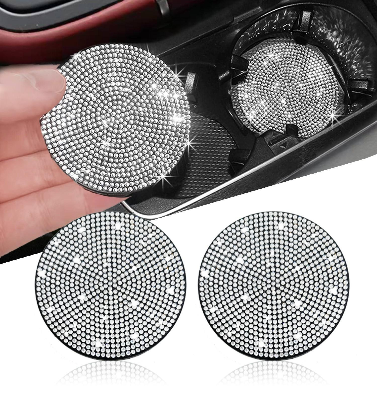 (2er Set) Ø7cm Auto Anti-Rutsch Glitzer Getränke Untersetzer Strassstein Accessoire - Silber