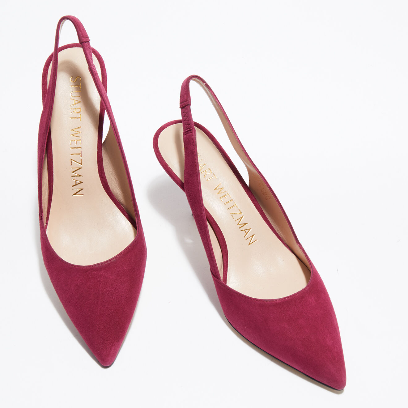 Stuart Weitzman Slingbacks en Velours de Cuir Leilana framboise - Talon 7.5 cm
