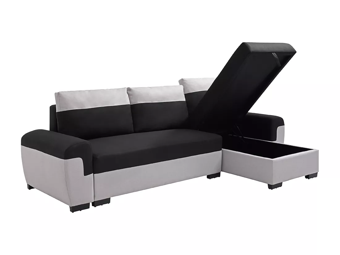 Canapé d'angle réversible et convertible en tissu noir et gris clair GABY II