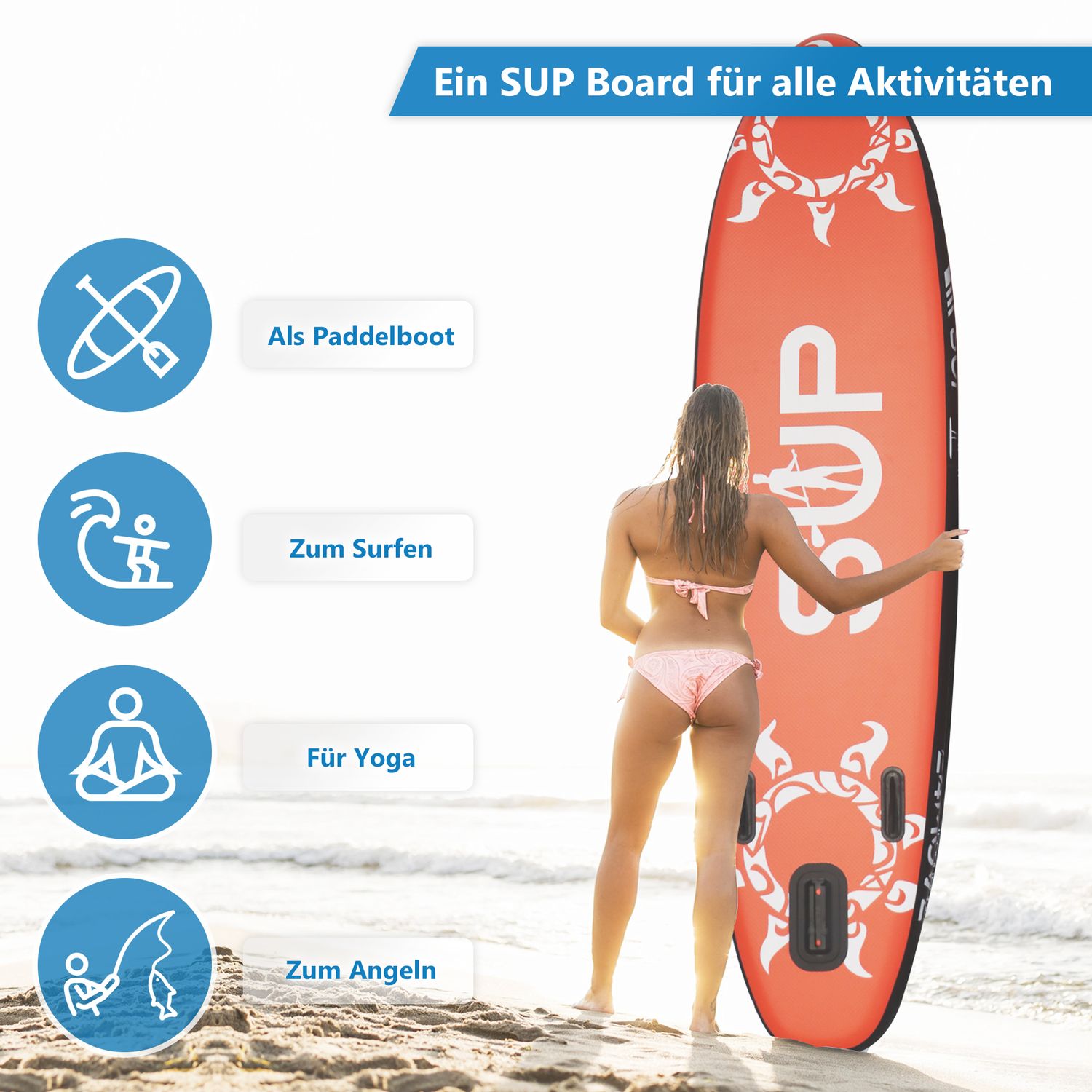 24MOVE® Standup Paddle Board SUP, inkl. umfangreichem Zubehör, Paddel und Hochdruckpumpe, ROT, 305x76x15cm