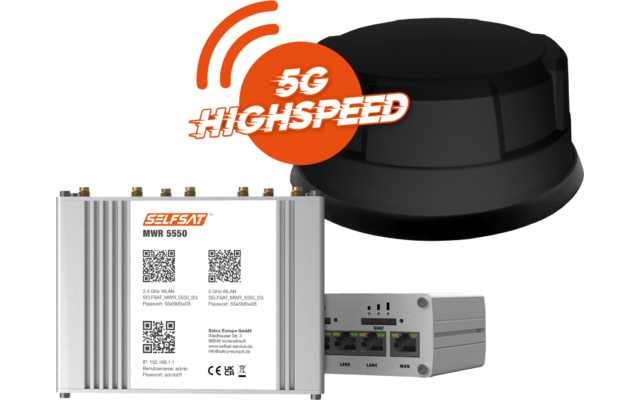 Selfsat Mobiler 5G/4G LTE Router MWR 5550 mit WLAN und GPS inkl. 5G Dachantenne