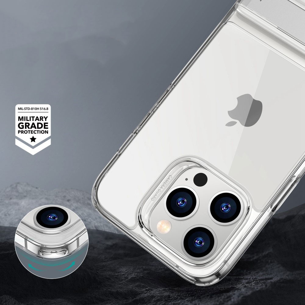 iPhone 14 Pro Max Air Shield Boost Serie Hybrid Hülle TPU Bumper Acryl Rückseite Air Cushion Fallschutz   Kickstand - Transparent