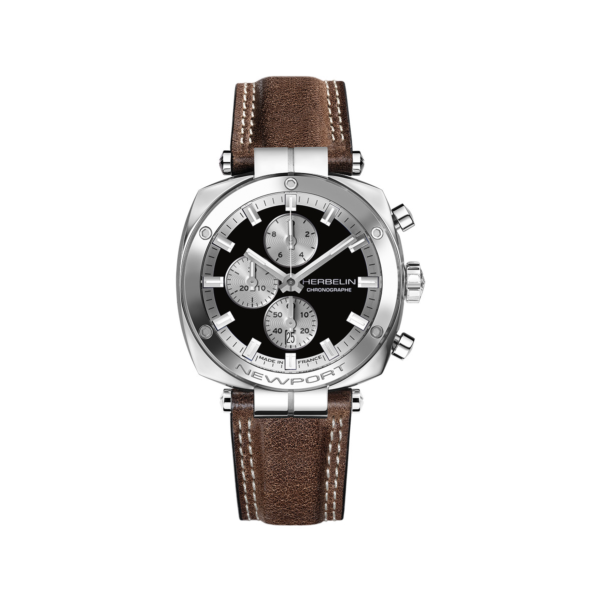 Montre HERBELIN  Newport homme analogique acier bracelet cuir brun