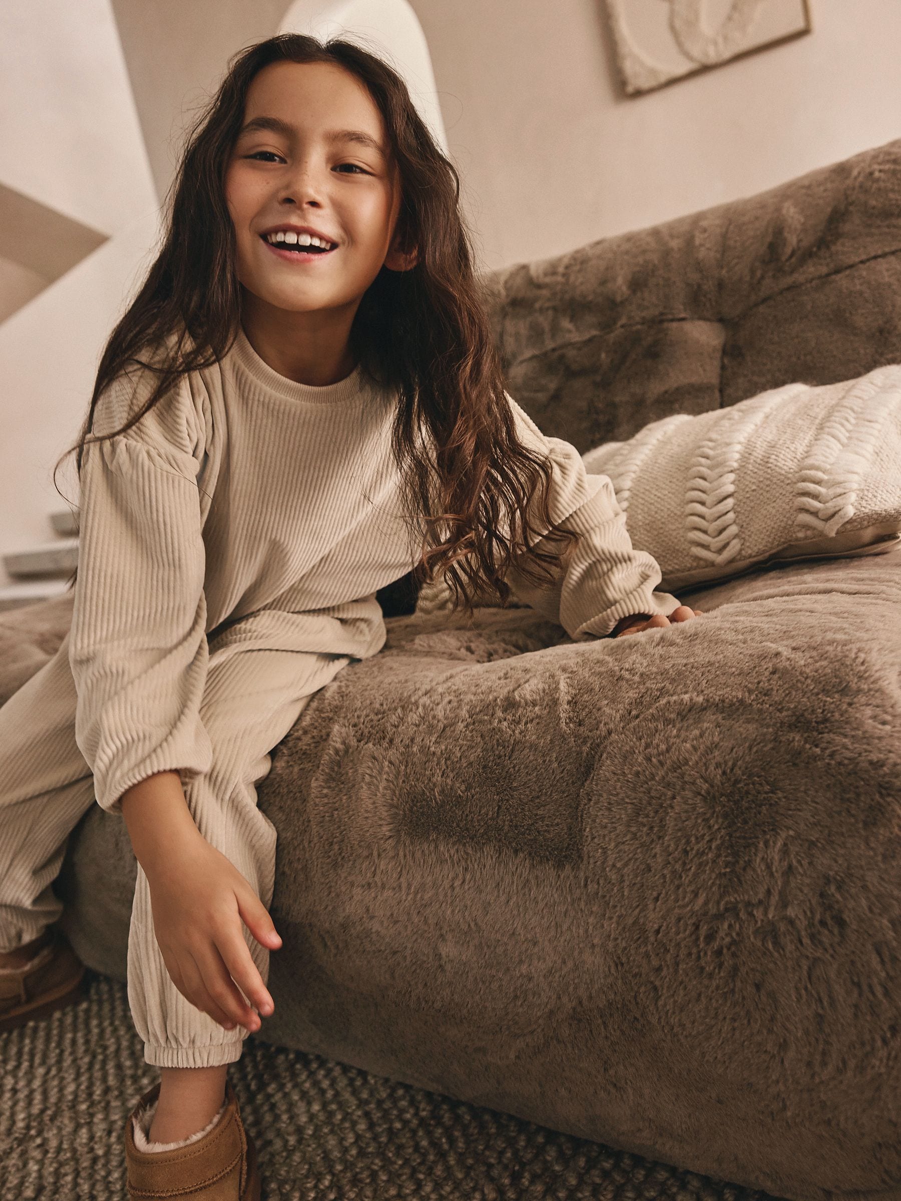 Crème geribbeld - Behaaglijke fleece pyjama (9 mnd-16 jr)