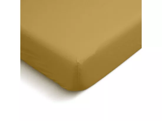 Drap housse uni 100% Percale de coton - Moutarde - 90x190cm