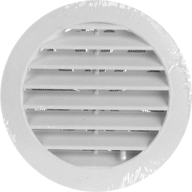 Grille d'aération PVC Autogyre à persiennes avec moustiquaire blanche réglable Ø125 mm