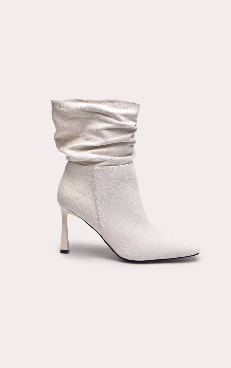 Crème Bottines À Bout Biseauté En Synthétique Froncée