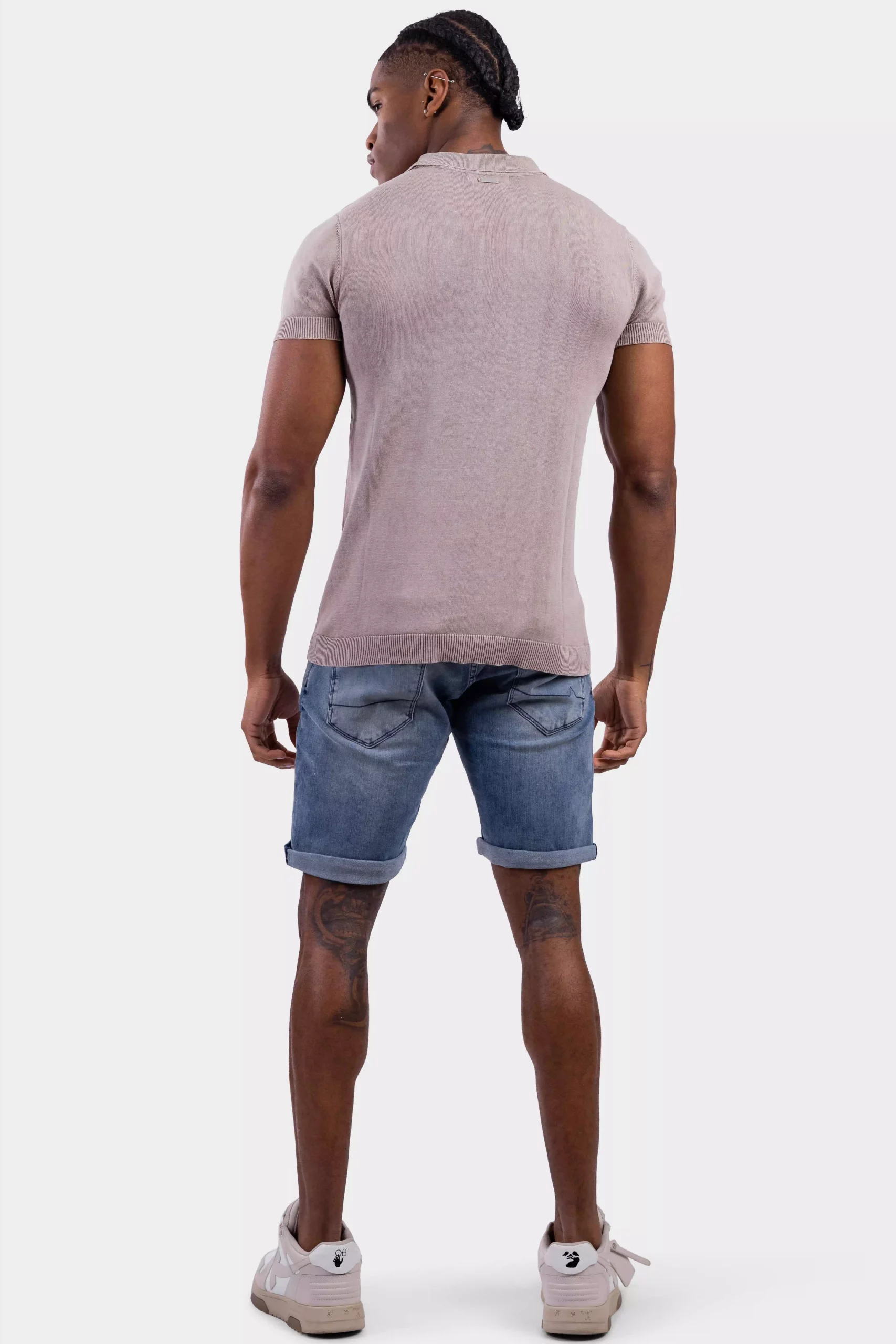 Purewhite Flat Knitted SS Polo Heren Sand