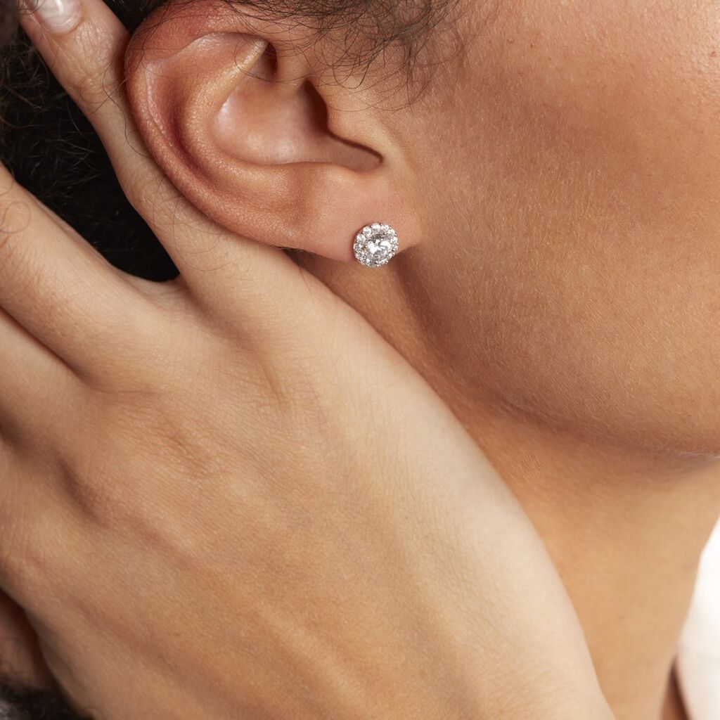 Boucles D'oreilles Puces Eternite Argent Blanc Oxyde De Zirconium