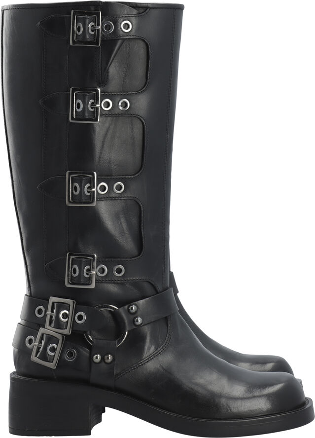 Bianco BIAHARPER Buckle Biker Boot Pull Up Leather Black