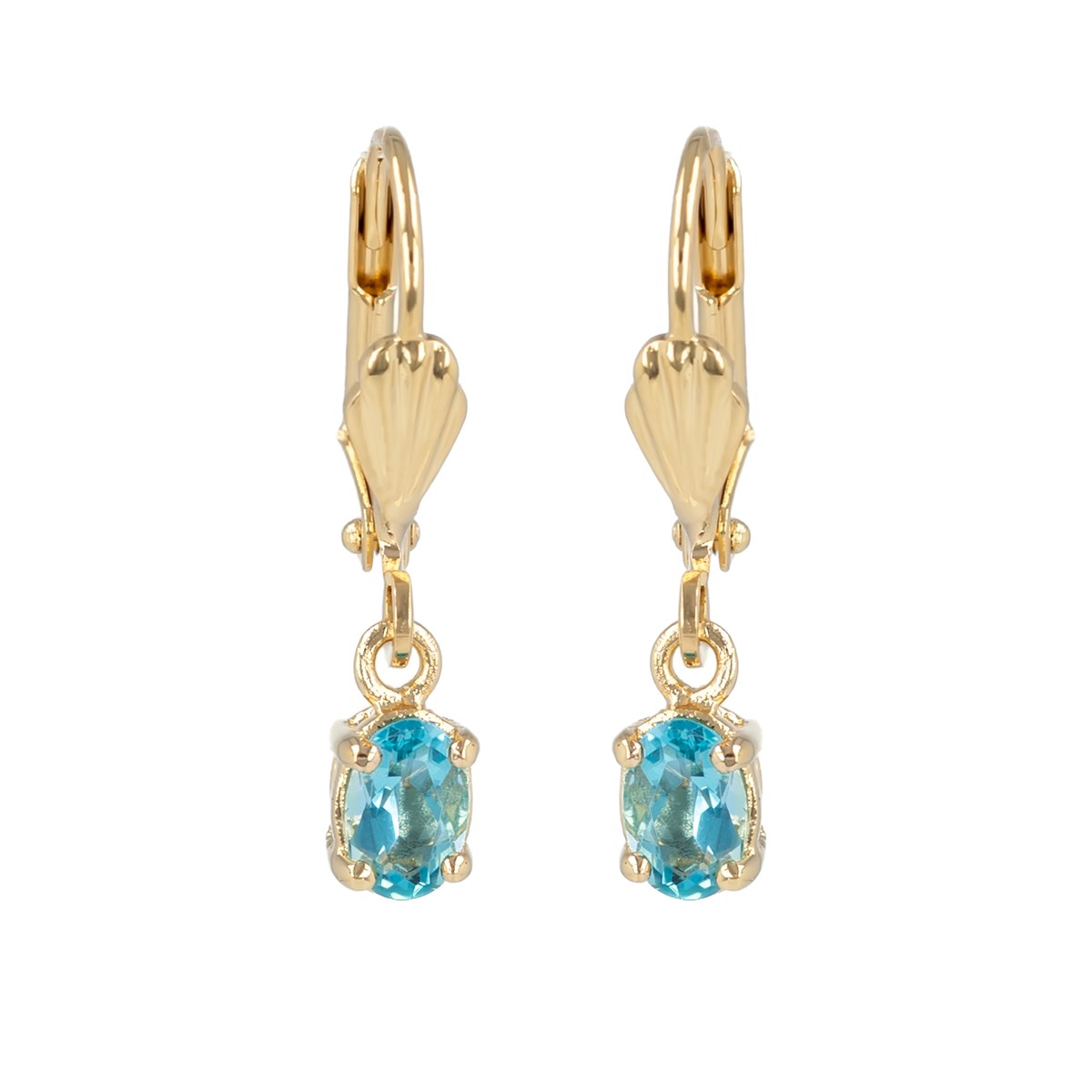 Boucles d'oreille dormeuses plaqué or et aigue-marine synthétique