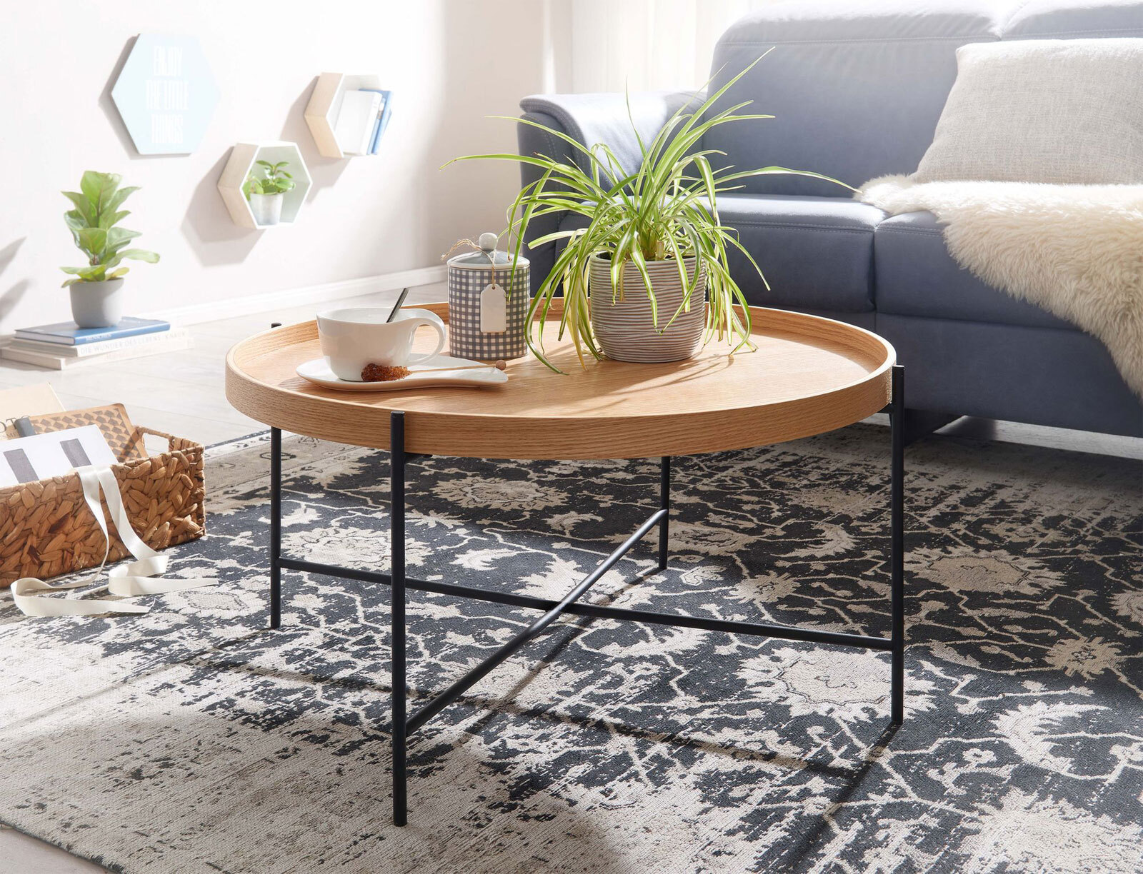 CASAVANTI Couchtisch rund 78 cm Schwarz/ Eiche