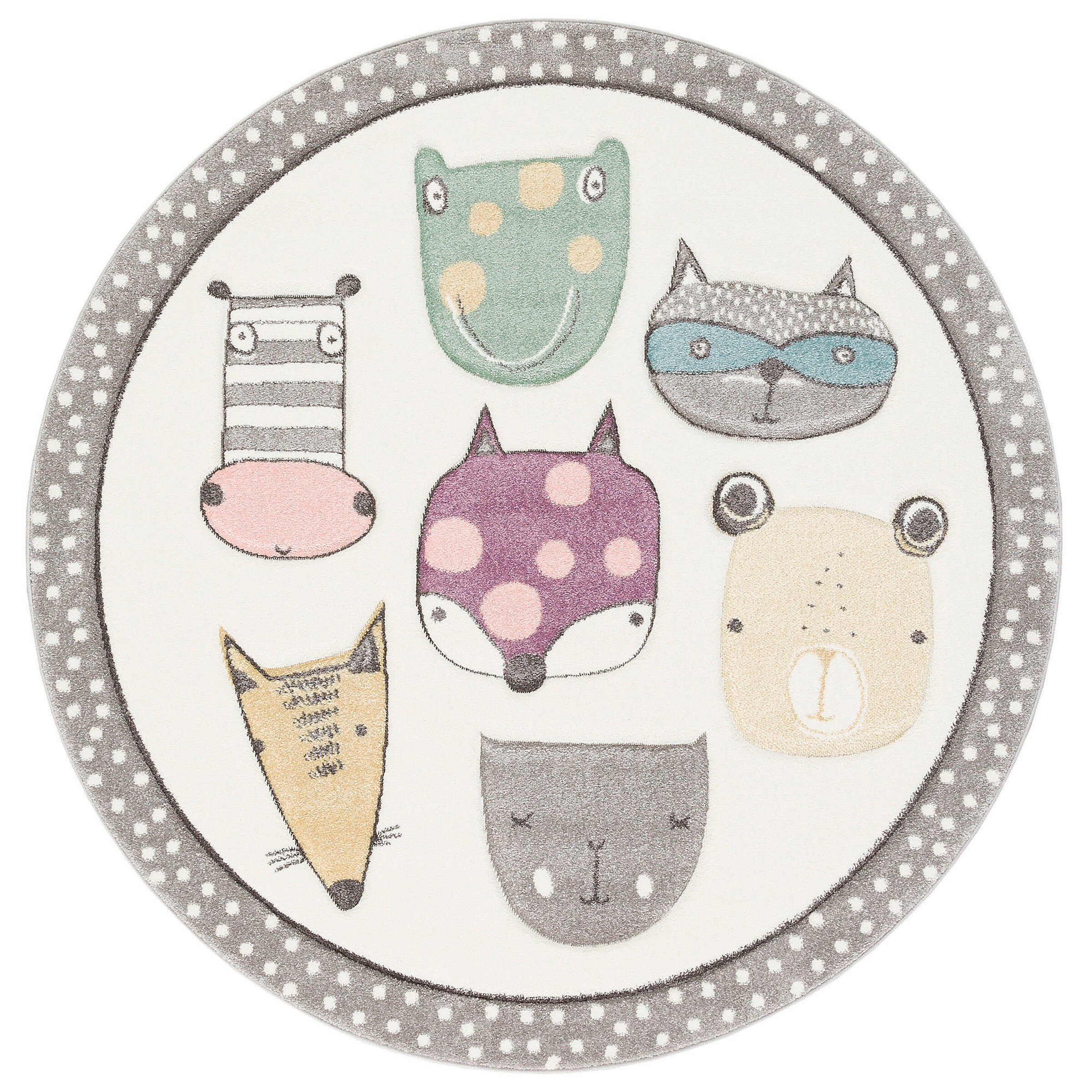 Pergamon Kinder Teppich Maui Kids Happy Animals Bunt Rund Bunt - 120x120 cm