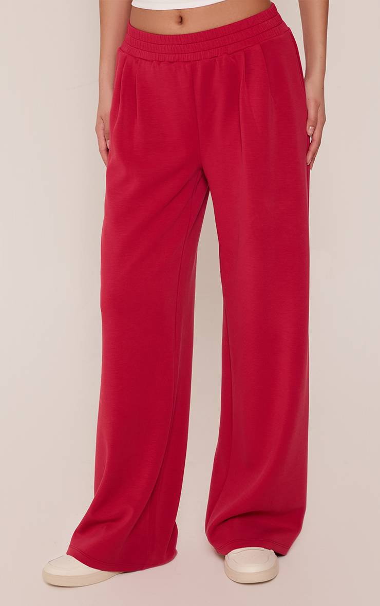 Rouge Jogging Plt À Taille Élastiquée Et Jambes Larges Ultra Doux