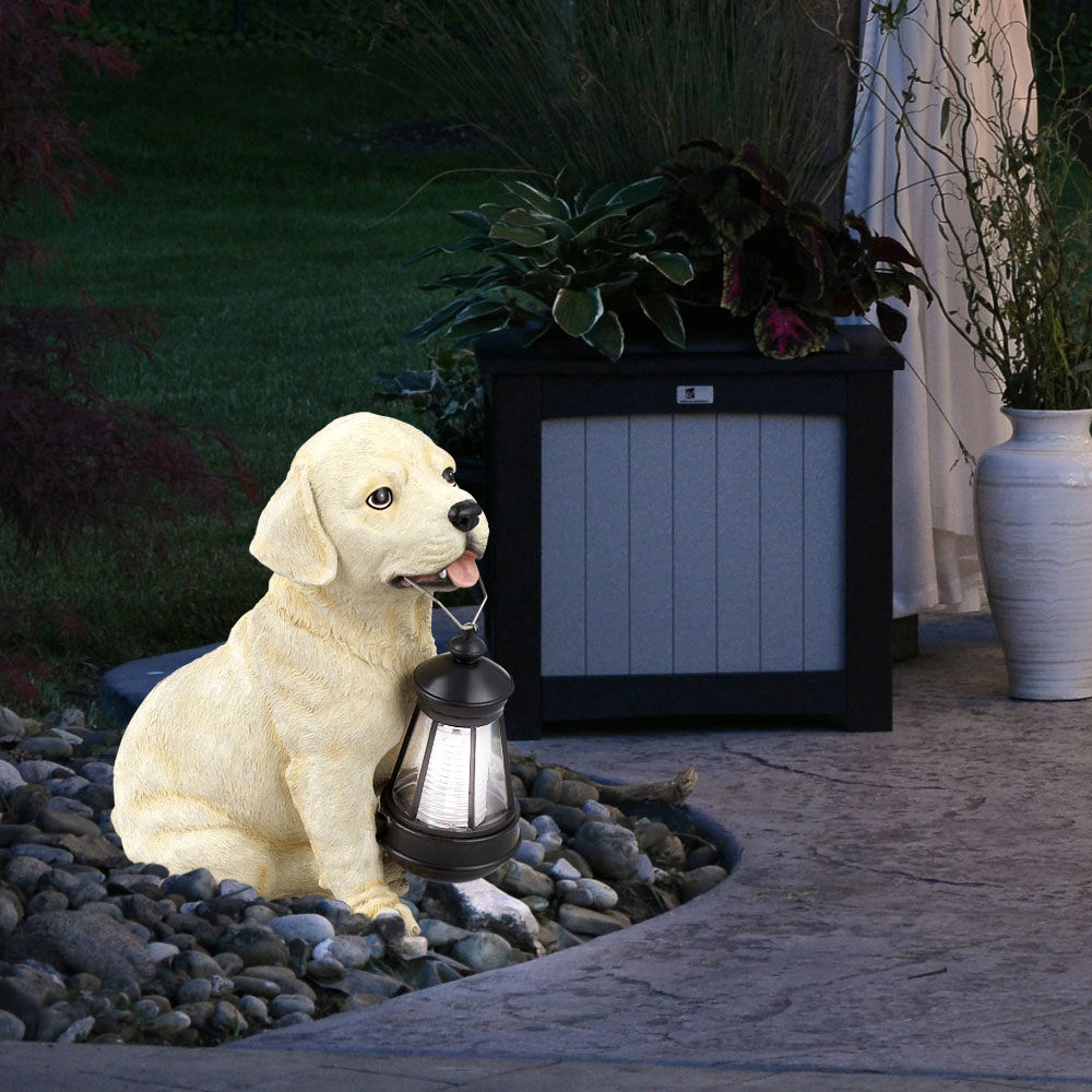 LED Solarleuchte, Hund Labrador mit Laterne, H 24 cm