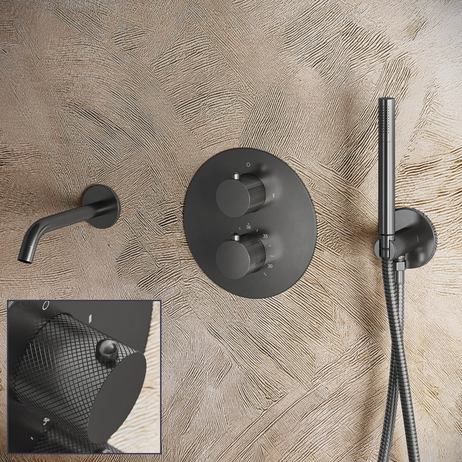 Saniclear Iron Curved inbouw badkraan rond verouderd ijzer - gunmetal