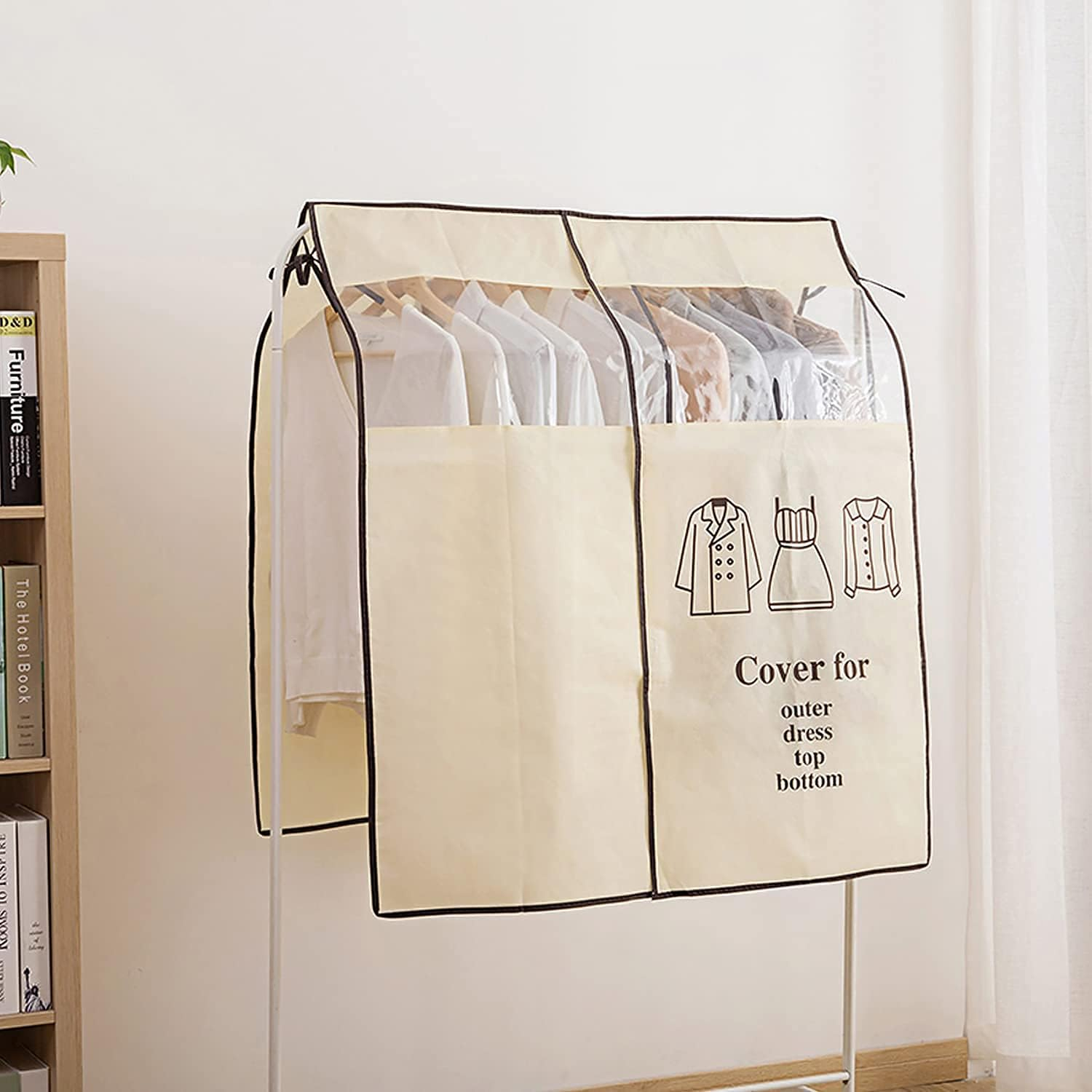 (88x218cm) Kleiderstangen Schutzabdeckung Kleiderhülle Staubschutz Kleiderständer Überzug mit Sichtfenster - Beige
