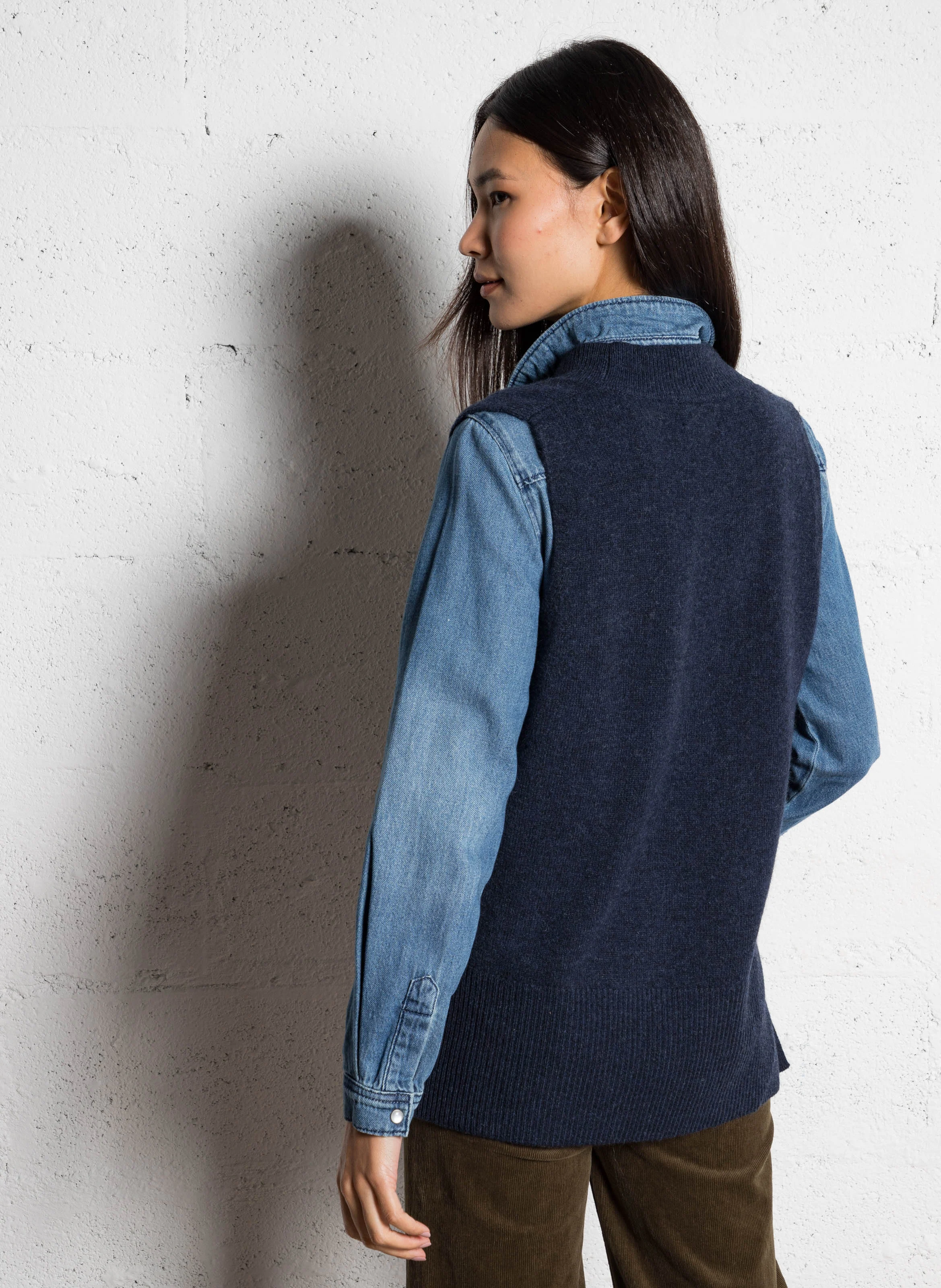 ARISTIDE - Pull col V droit en laine | Bleu