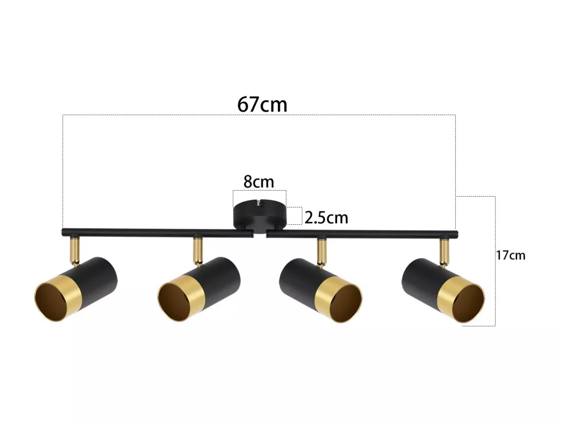 NETTLIFE Spot de plafond GU10 lampe de couloir noir doré orientable à 350° vintage